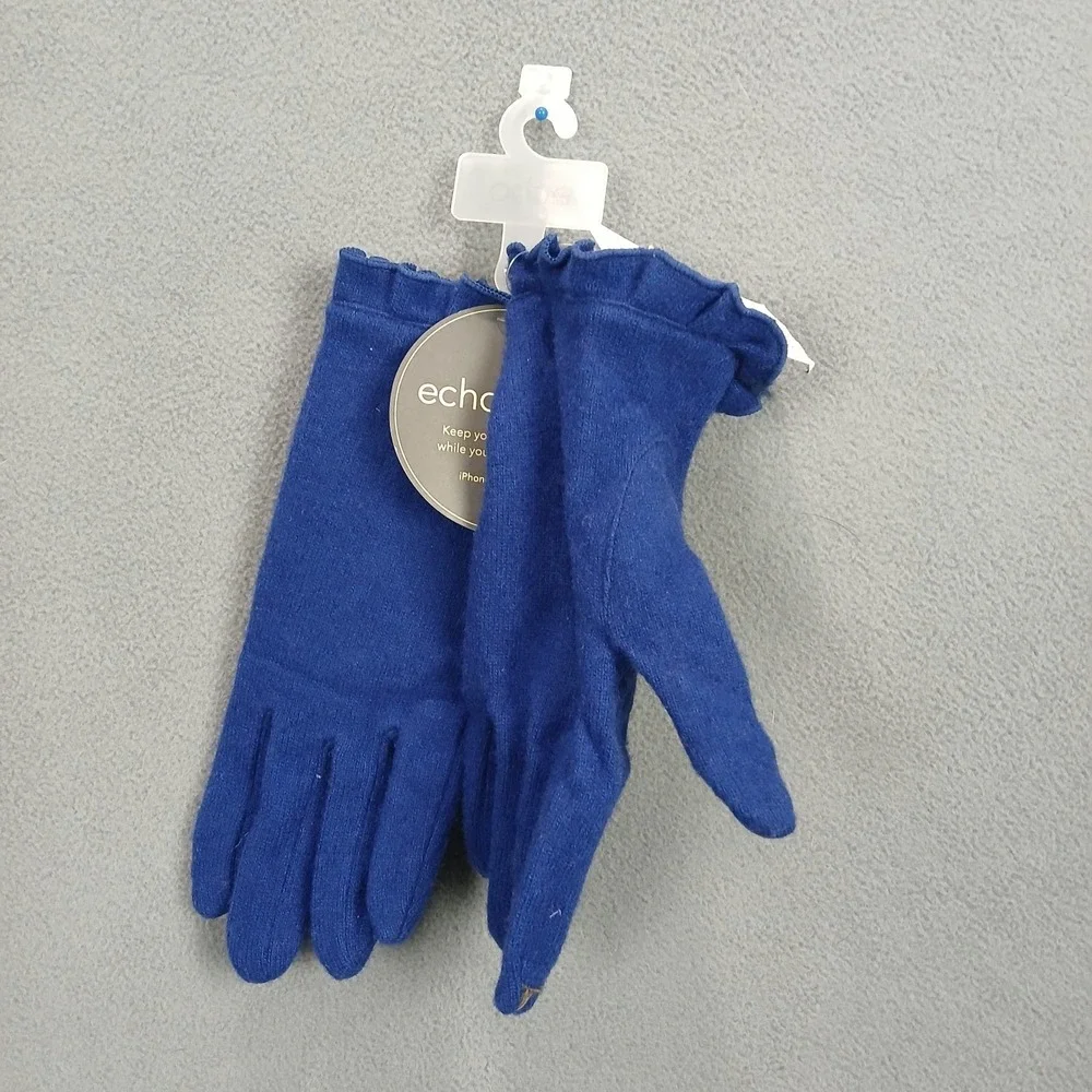 Echo Design Gloves Womens Small Blue Knit Mobile Sensitive Thermal Ruffle Warm